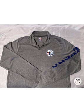 Philadelphia 76ers NBA Gray Quarter-Zip Pullover Size XL Sixers Sleeve Logo